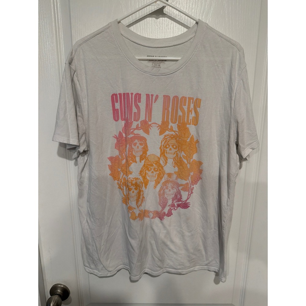 Guns N Roses Band Graphic T-Shirt Kids Large 12-14 White Rock Music Tee 2023